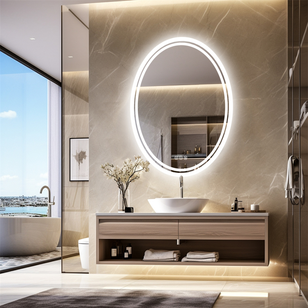 Oval LED Bathroom Mirror with Demister