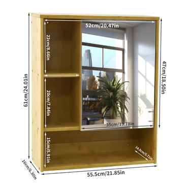 Natural Bamboo Bathroom Vanity Mirror Cabinet Wall Mounted Cupboard