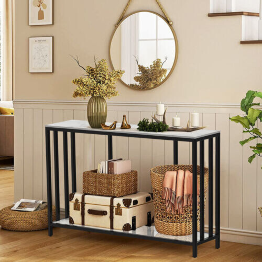 Modern White Marble Console Table with Storage Shelf