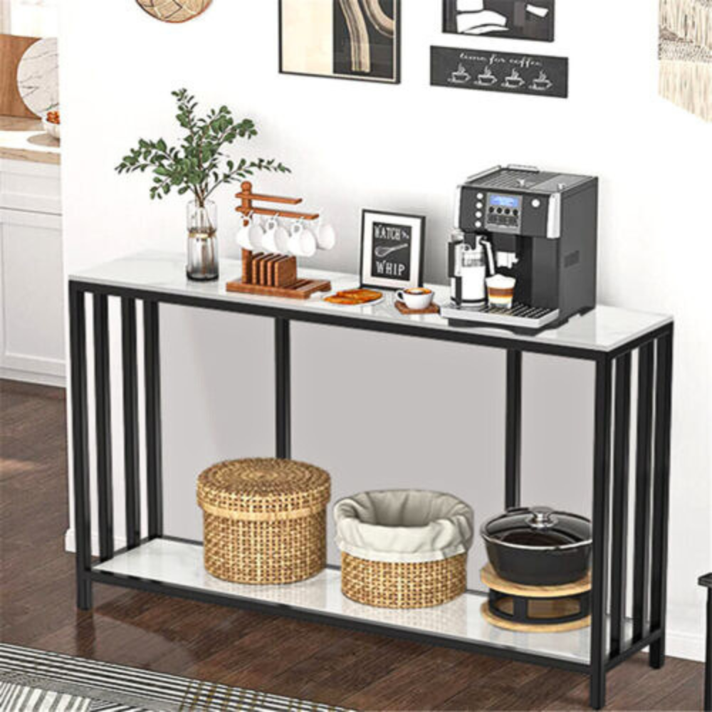 Modern White Marble Console Table with Storage Shelf