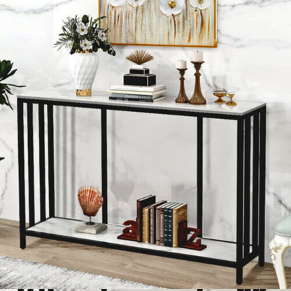 Modern White Marble Console Table with Storage Shelf