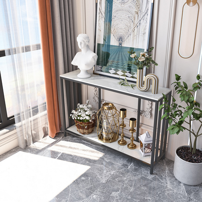 Modern White Marble Console Table with Storage Shelf