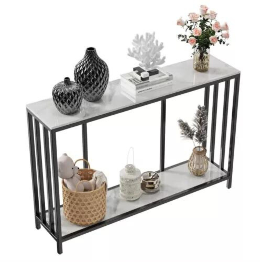 Modern White Marble Console Table with Storage Shelf