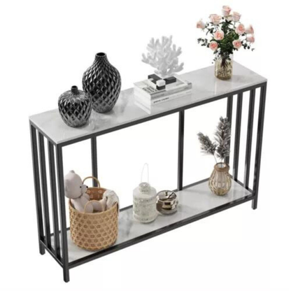 Modern White Marble Console Table with Storage Shelf