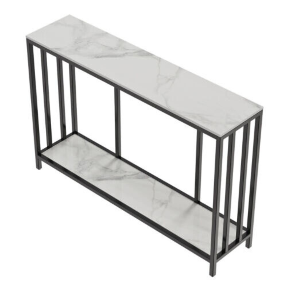 Modern White Marble Console Table with Storage Shelf