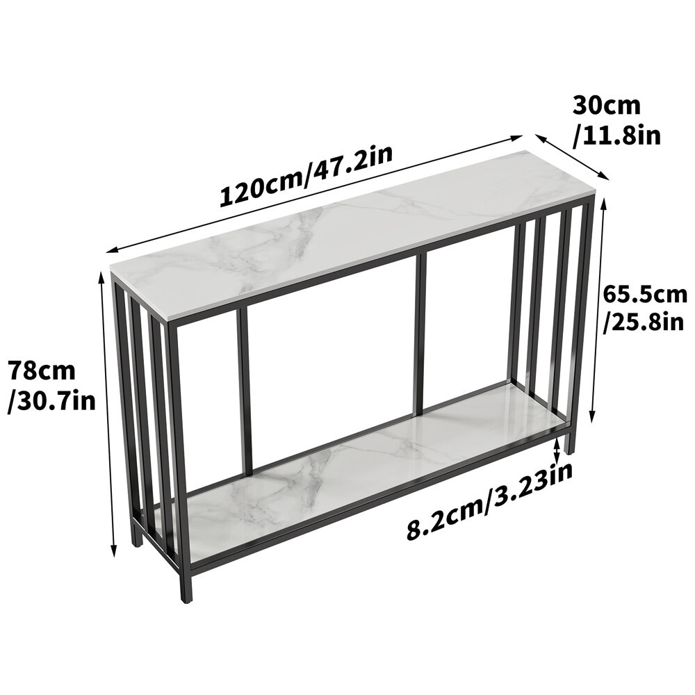 Modern White Marble Console Table with Storage Shelf