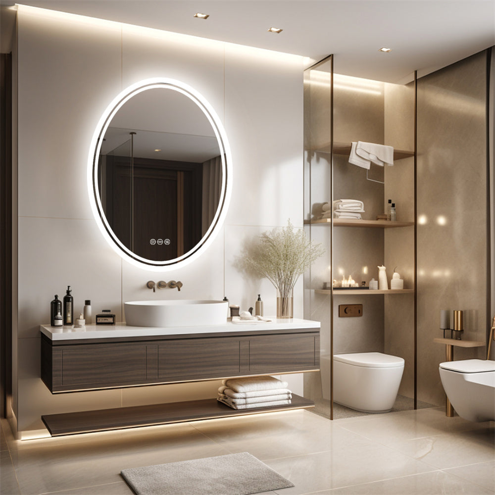 Oval LED Bathroom Mirror with Demister