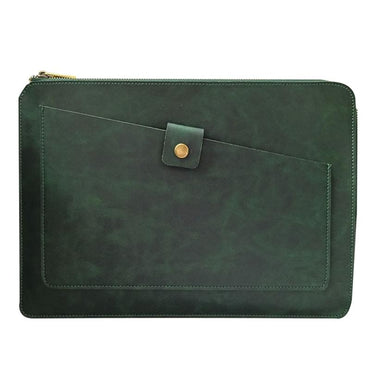 Premium Leather Business Laptop Bag With Zipper - Universal Fit - Coffee